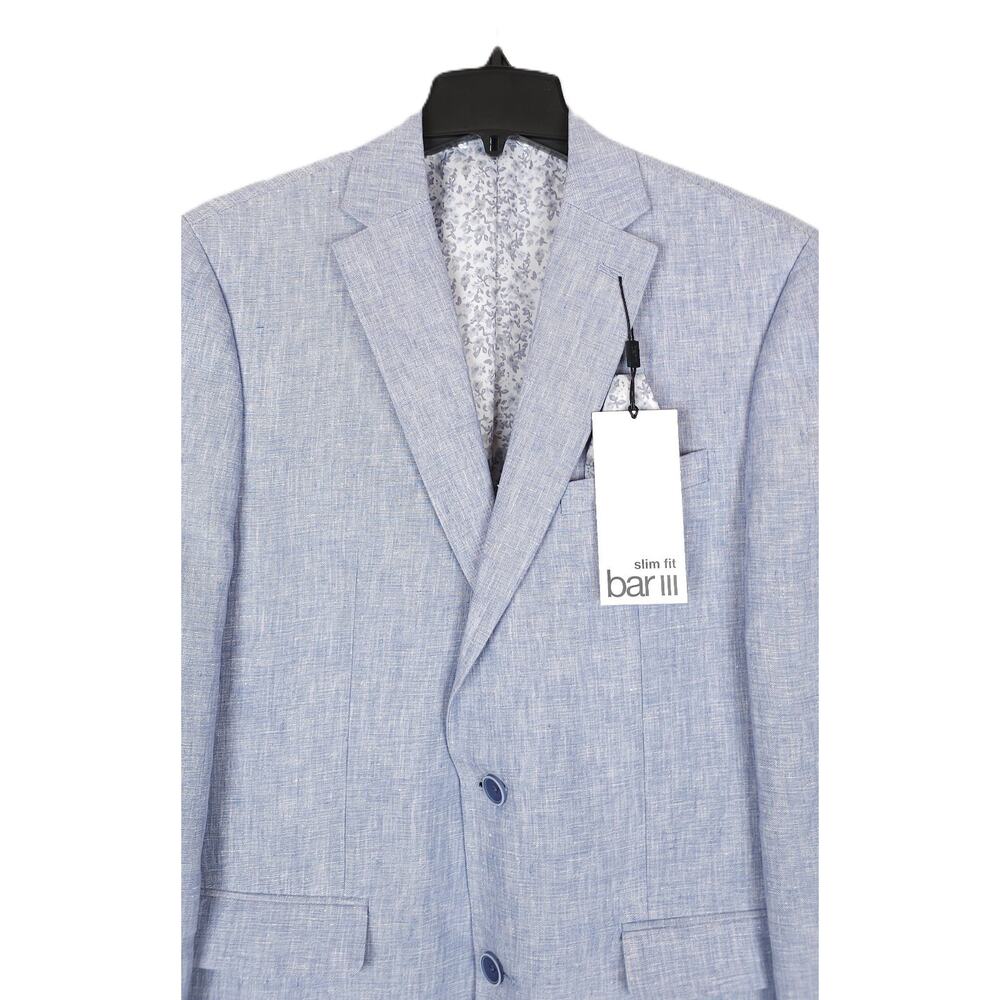 Bar III Mens Slim Fit Linen Sport Coat Blazer 42R Blue Solid NWT - Picture 4 of 7